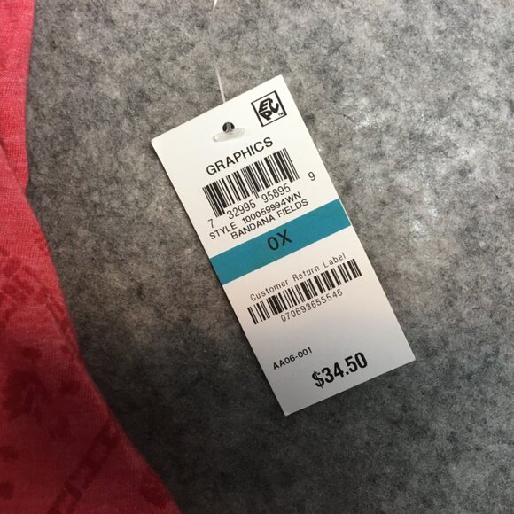 Style Co Top 0X Short Sleeve Knit V Neck Floral Bandana Print Red Paisley Blue - Picture 4 of 13